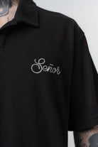 Erkek Senor Yazılı Polo Yaka Regular Fit T-Shirt Siyah