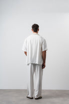 Respire-Erkek Şerit Detaylı Keten Oversize Gömlek Pantolon Takım Ekru-Alt - Üst Takım-4-Milagron.com