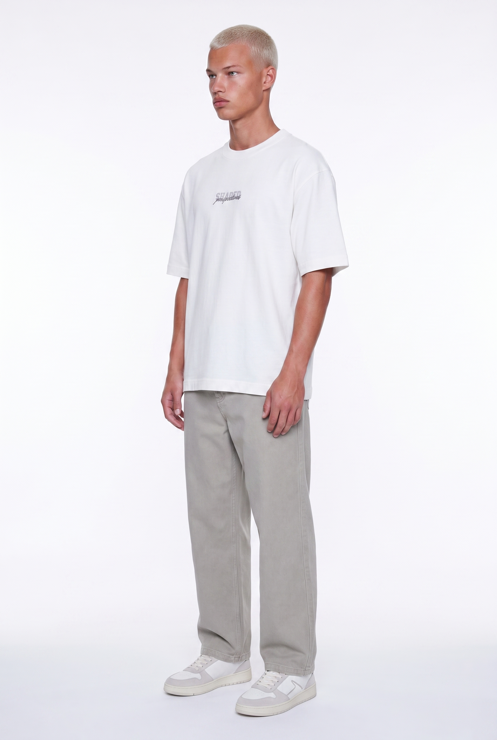 Erkek Shaded Baskılı Oversize T-Shirt Ekru