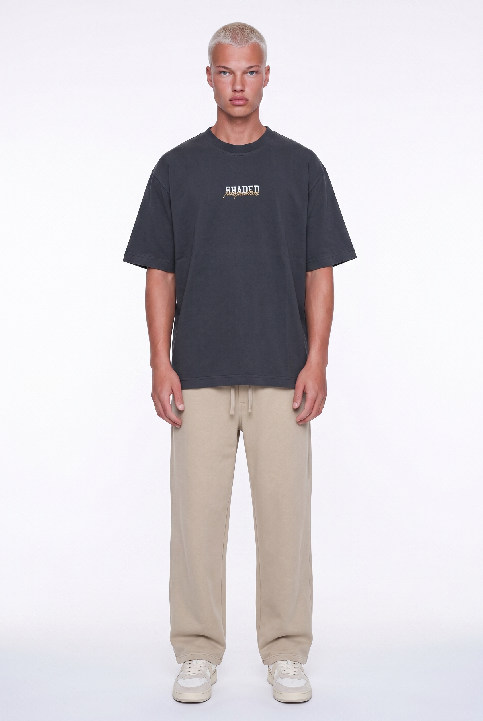 Erkek Shaded Baskılı Oversize T-Shirt Füme