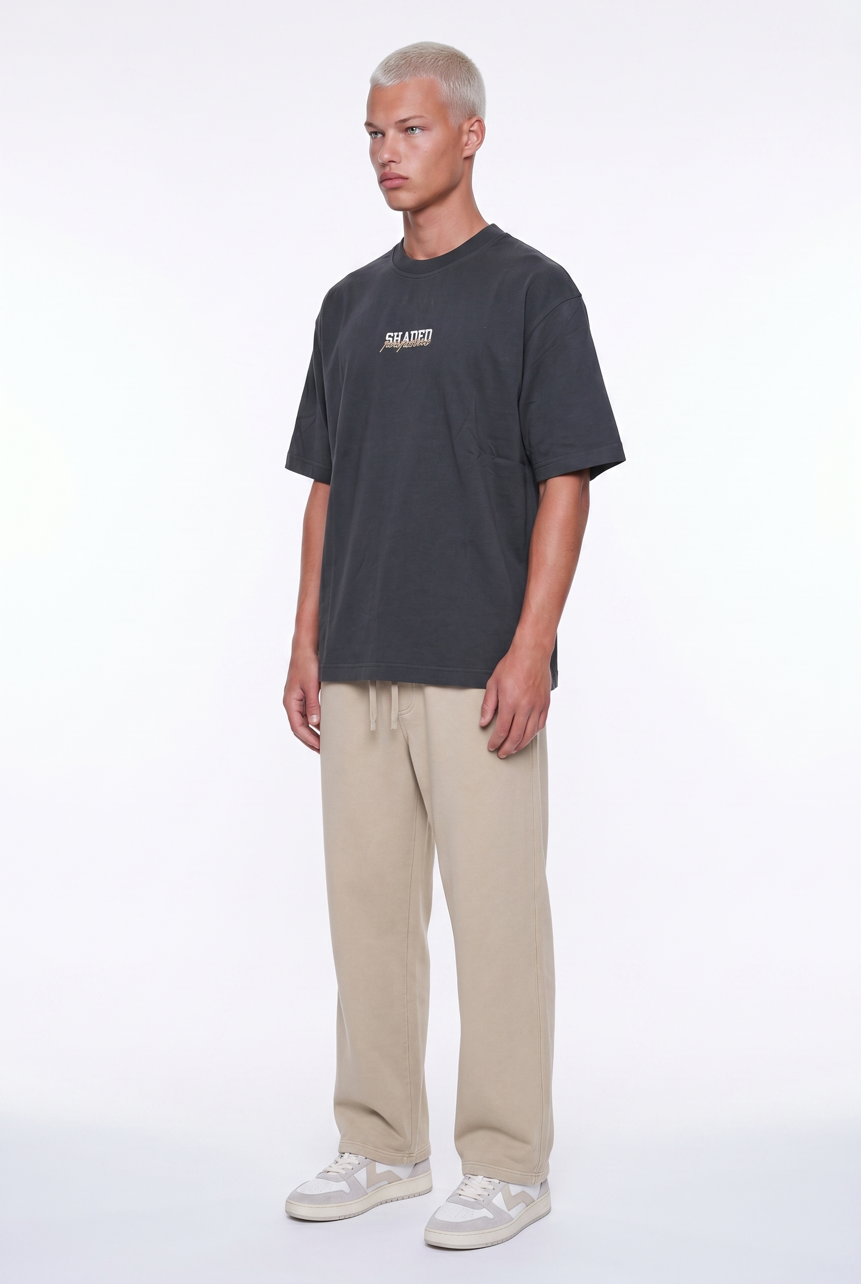 Erkek Shaded Baskılı Oversize T-Shirt Füme