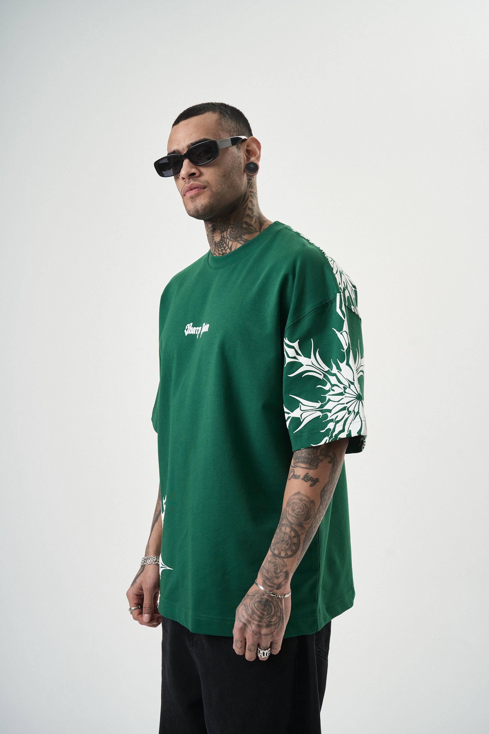 Erkek Sharp Pain Baskılı Oversize T-Shirt Nefti