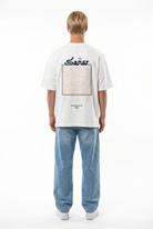 Erkek Sonar Nakış Detaylı Oversize T-Shirt Ekru