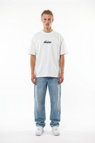Erkek Sonar Nakış Detaylı Oversize T-Shirt Ekru