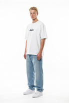 Erkek Sonar Nakış Detaylı Oversize T-Shirt Ekru