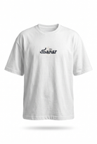 Erkek Sonar Nakış Detaylı Oversize T-Shirt Ekru