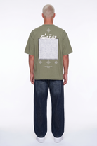 Erkek Sonar Nakış Detaylı Oversize T-Shirt Haki