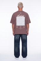 Erkek Sonar Nakış Detaylı Oversize T-Shirt Kahve