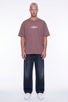Erkek Sonar Nakış Detaylı Oversize T-Shirt Kahve
