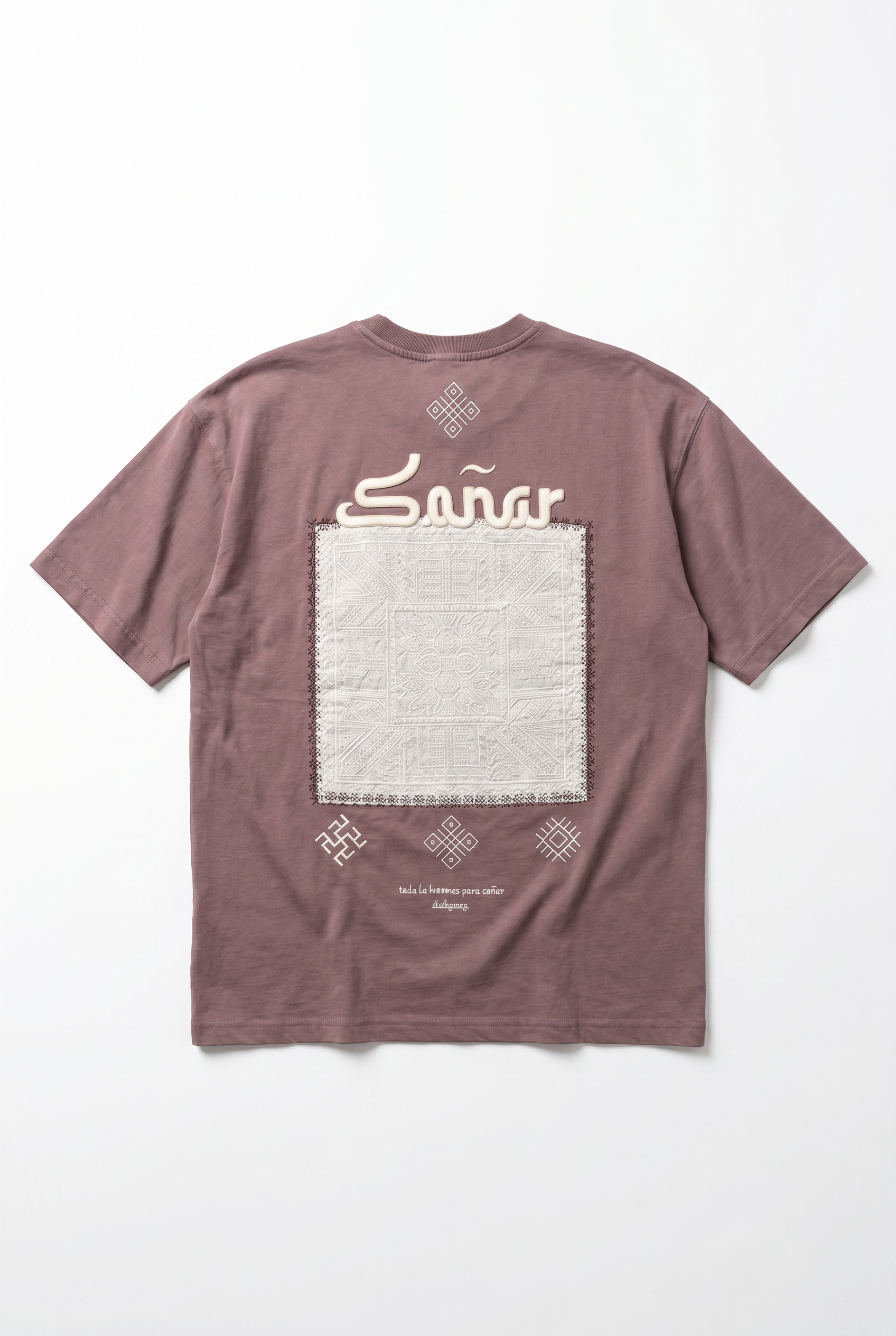 Erkek Sonar Nakış Detaylı Oversize T-Shirt Kahve