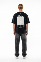 Erkek Sonar Nakış Detaylı Oversize T-Shirt Siyah