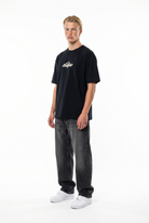 Erkek Sonar Nakış Detaylı Oversize T-Shirt Siyah