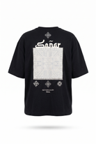 Erkek Sonar Nakış Detaylı Oversize T-Shirt Siyah