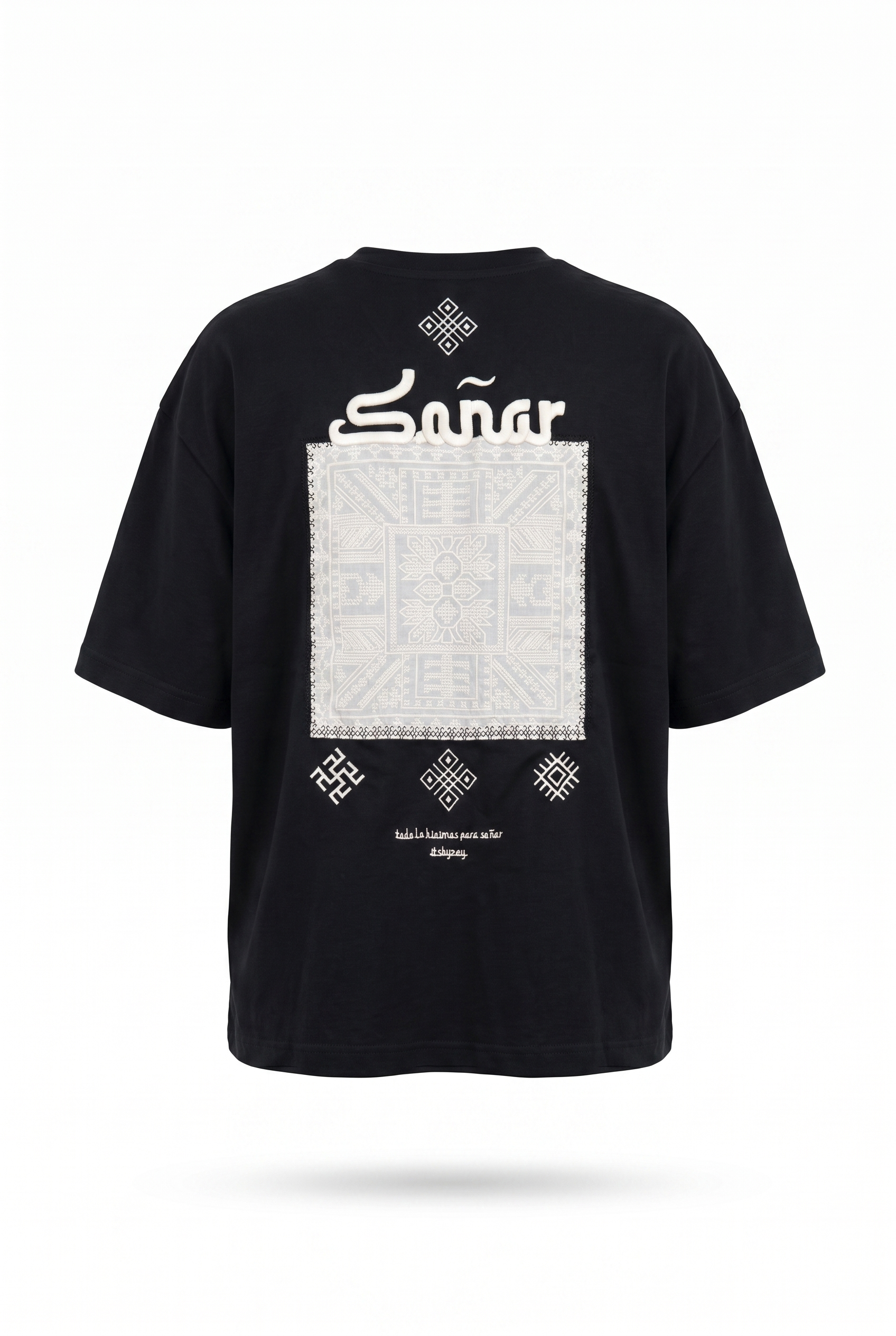 Erkek Sonar Nakış Detaylı Oversize T-Shirt Siyah