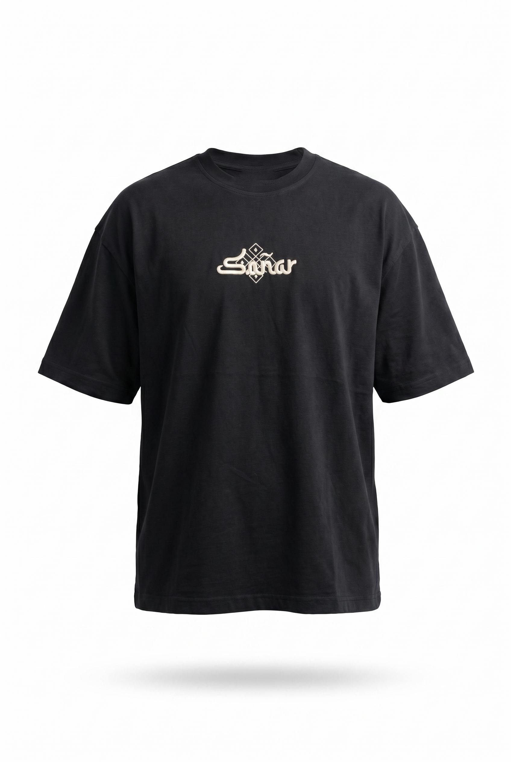 Erkek Sonar Nakış Detaylı Oversize T-Shirt Siyah