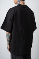 Erkek Spiral Nakış Detaylı Oversize T-Shirt Siyah