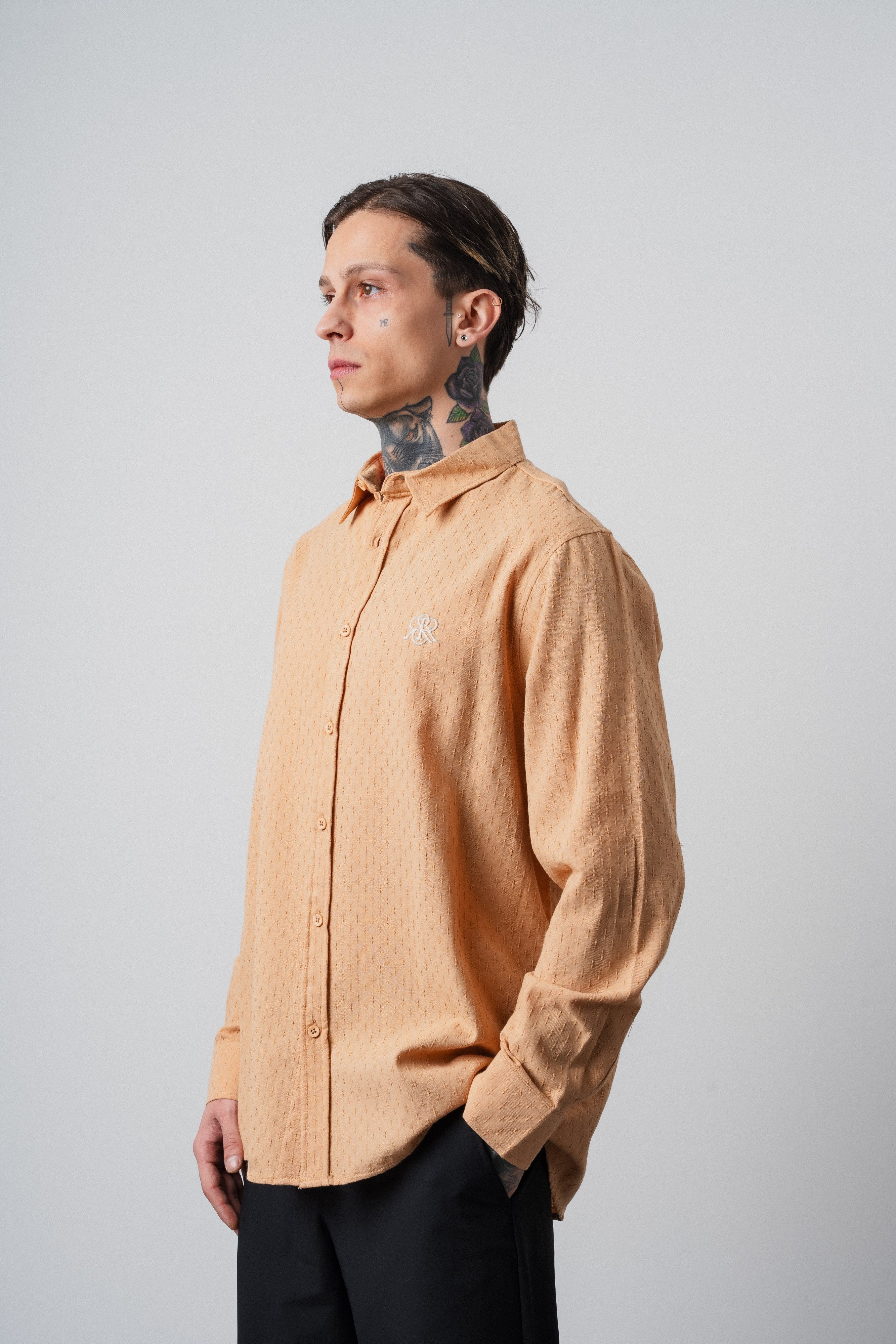 Erkek Star Nakışlı Uzun Kollu Oversize Gömlek Camel