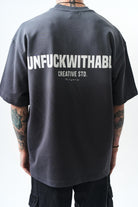 Erkek Unfuckwithable Baskılı Oversize T-Shirt Füme
