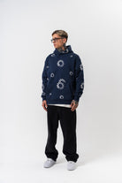Erkek Upload Baskılı Kapüşonlu Oversize Hoodie Lacivert