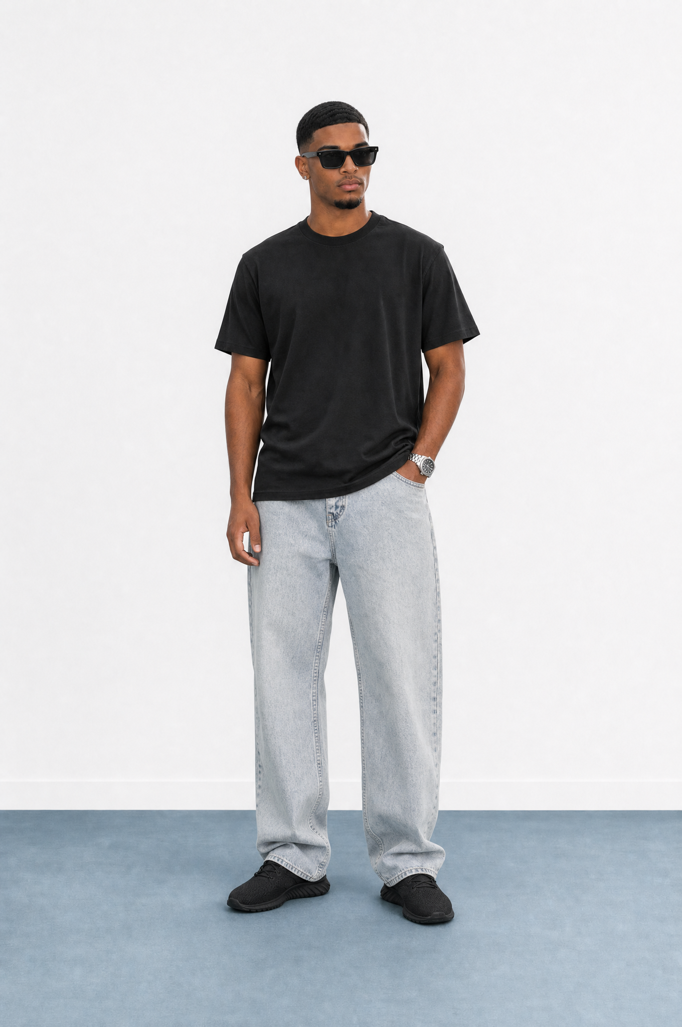 Erkek Washed Baggy Pantolon Buz Mavi