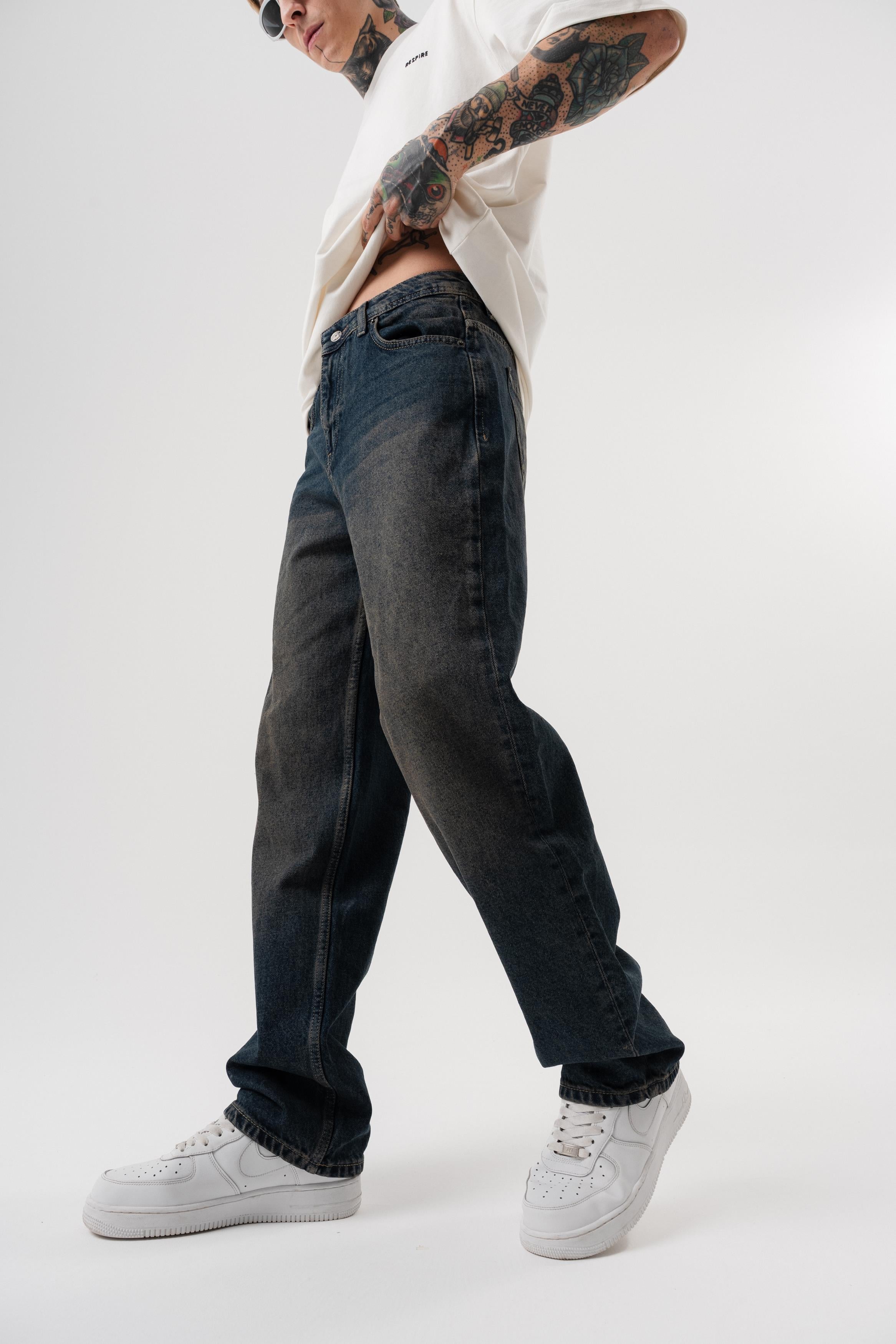 Erkek Washed Baggy Pantolon Tint Mavi