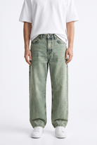 Erkek Washed Basic Baggy Jean Yeşil
