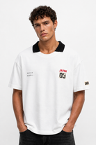 Erkek Yaka Detaylı Oversize T-Shirt Ekru