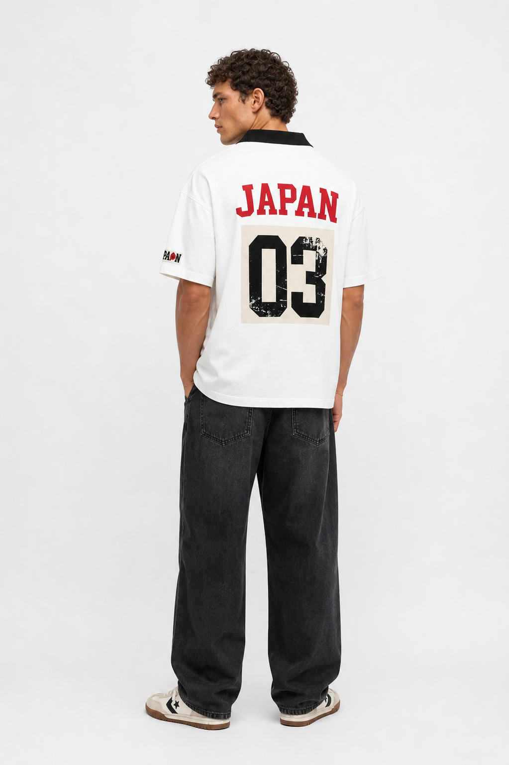 Erkek Yaka Detaylı Oversize T-Shirt Ekru