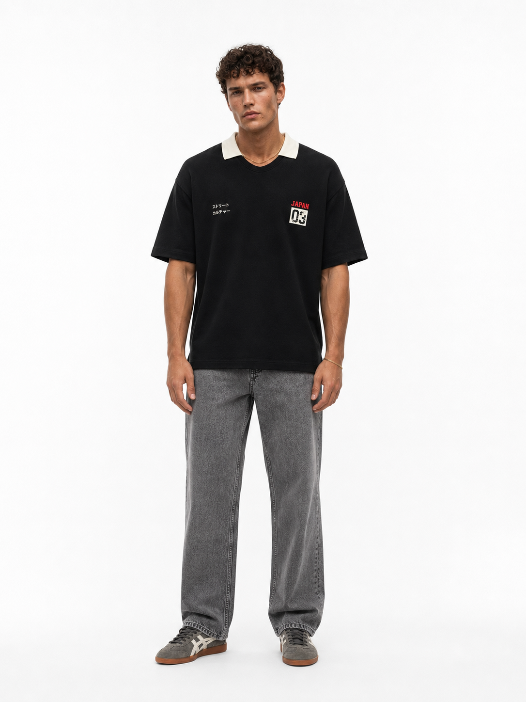 Erkek Yaka Detaylı Oversize T-Shirt Siyah