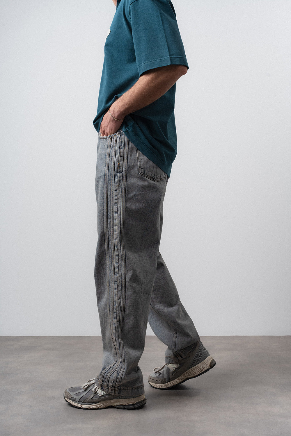 Respire-Erkek Yan Şerit Detaylı Baggy Jean Mavi-Kot Pantolon-3-Milagron.com