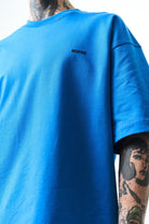Erkek Respire Yazı Detaylı Oversize T-Shirt Mavi