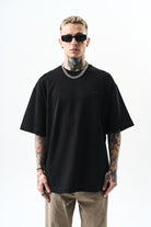 Erkek Respire Yazı Detaylı Oversize T-Shirt Siyah