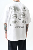 Erkek Eyes Baskılı Oversize T-Shirt Beyaz