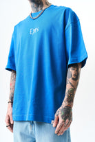 Erkek Eyes Baskılı Oversize T-Shirt Mavi