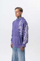Erkek Far From Basic Baskılı Yıkamalı Kapüşonlu Oversize Hoodie Mor - 2