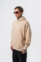 Erkek Far From Basic Nakışlı Kapüşonlu Oversize Hoodie Bej