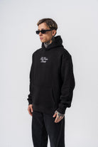 Erkek Far From Basic Nakışlı Kapüşonlu Oversize Hoodie Siyah