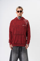 Fierce Baskılı Yıkamalı Kapüşonlu Oversize Hoodie - Bordo - 1