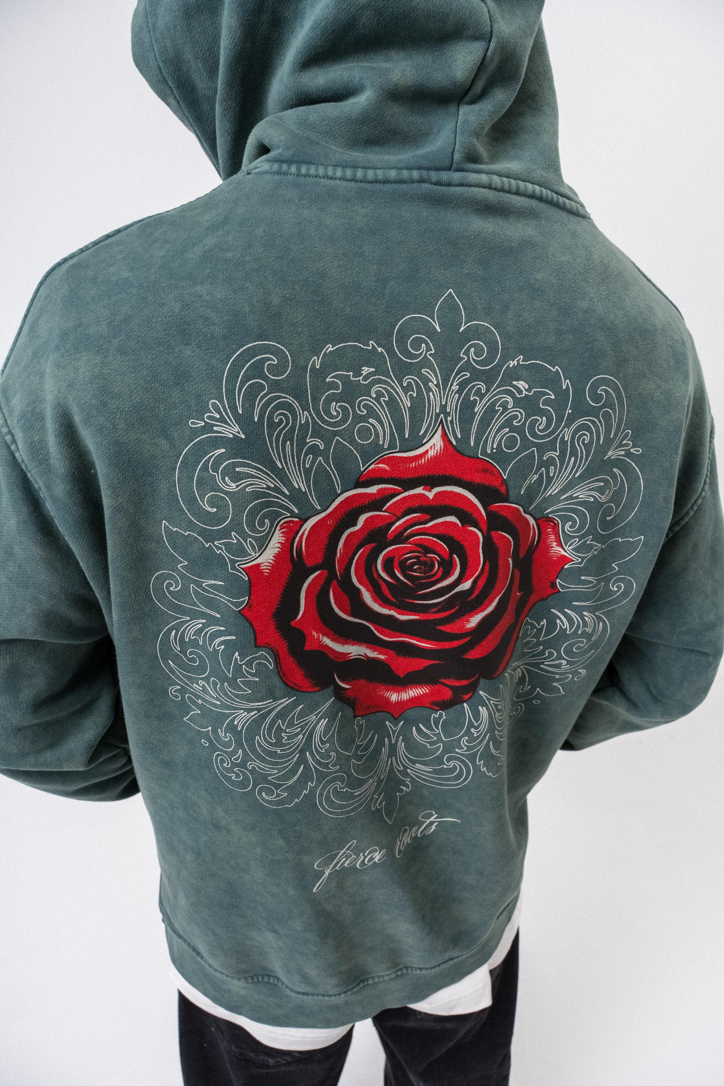 Erkek Fierce Baskılı Yıkamalı Kapüşonlu Oversize Hoodie Yeşil