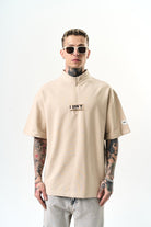 Erkek I Don'T Nakışlı Oversize T-Shirt Bej