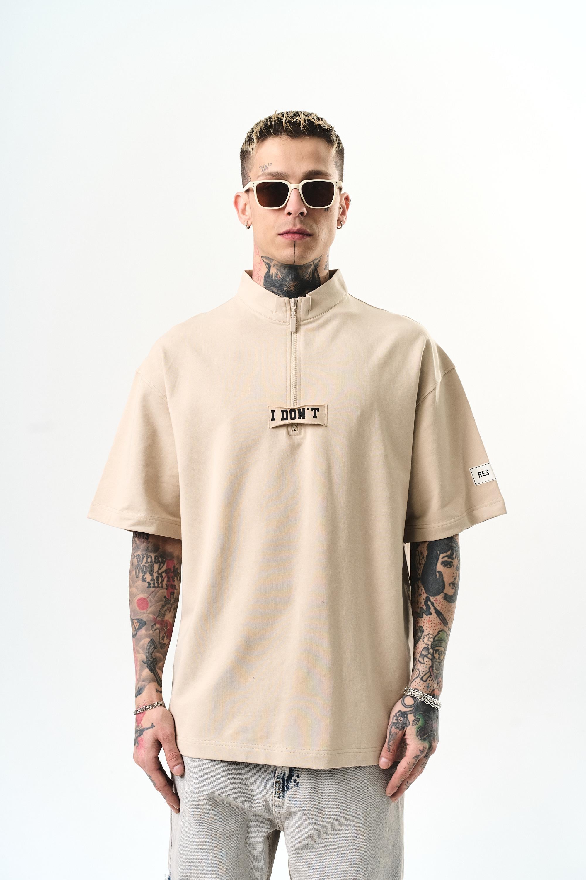 Erkek I Don'T Nakışlı Oversize T-Shirt Bej