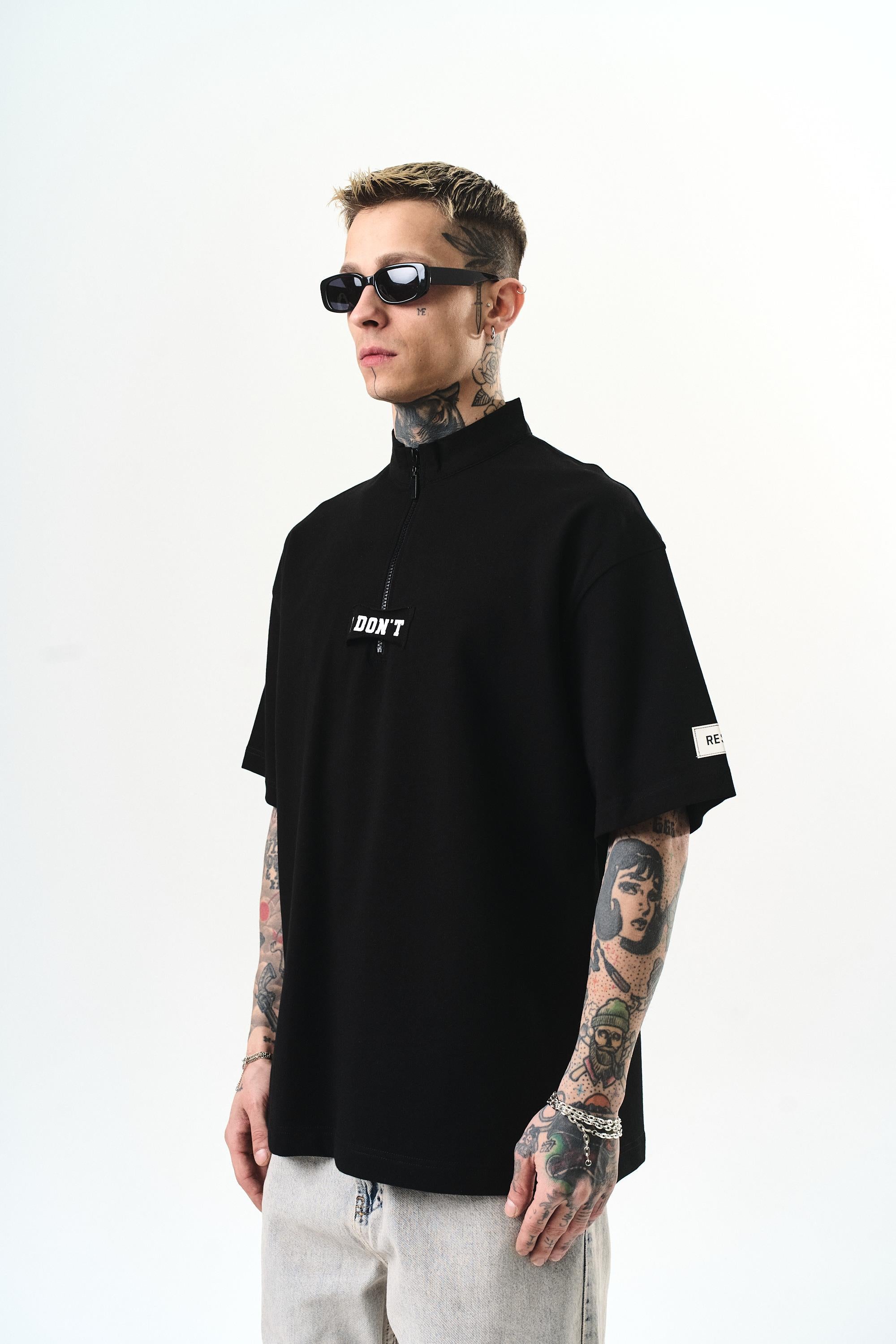 Erkek I Don'T Nakışlı Oversize T-Shirt Siyah