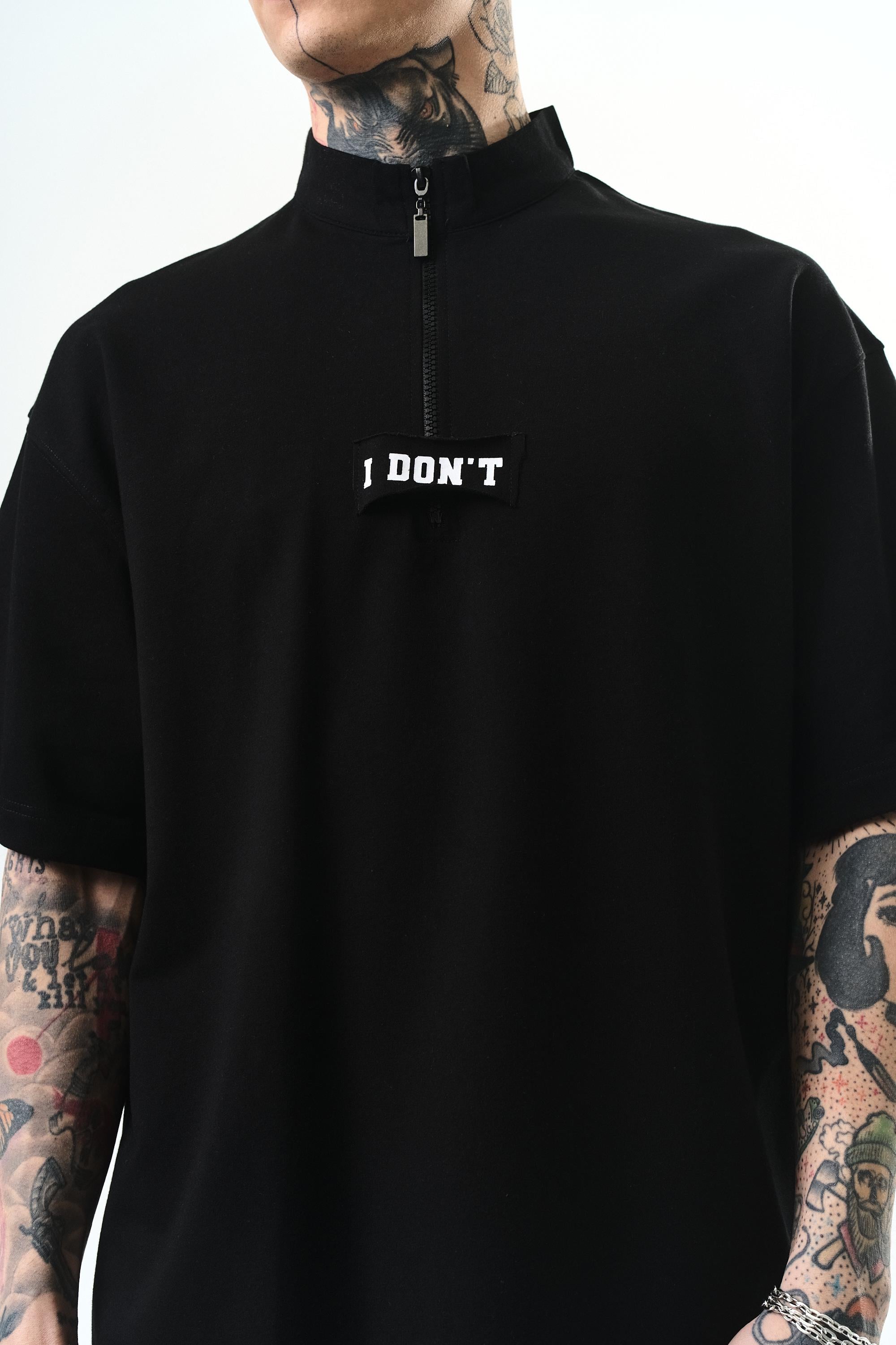 Erkek I Don'T Nakışlı Oversize T-Shirt Siyah