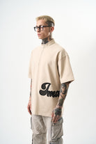 Erkek Imagined Nakışlı Yarım Fermuarlı Oversize T-Shirt Bej