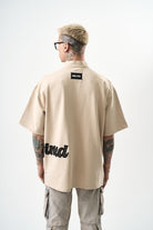 Erkek Imagined Nakışlı Yarım Fermuarlı Oversize T-Shirt Bej