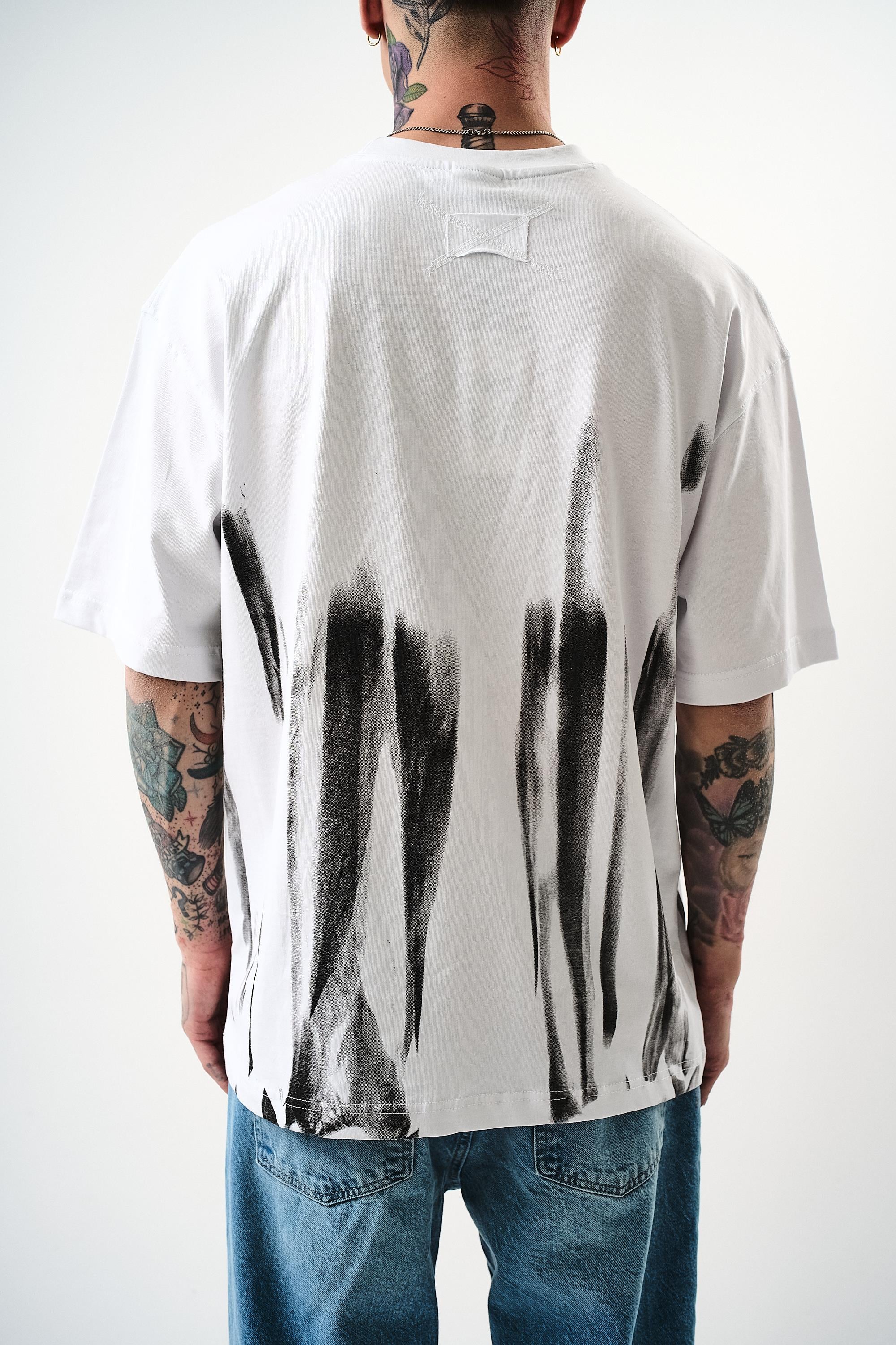 Erkek İMmortal Baskılı Oversize T-Shirt Beyaz