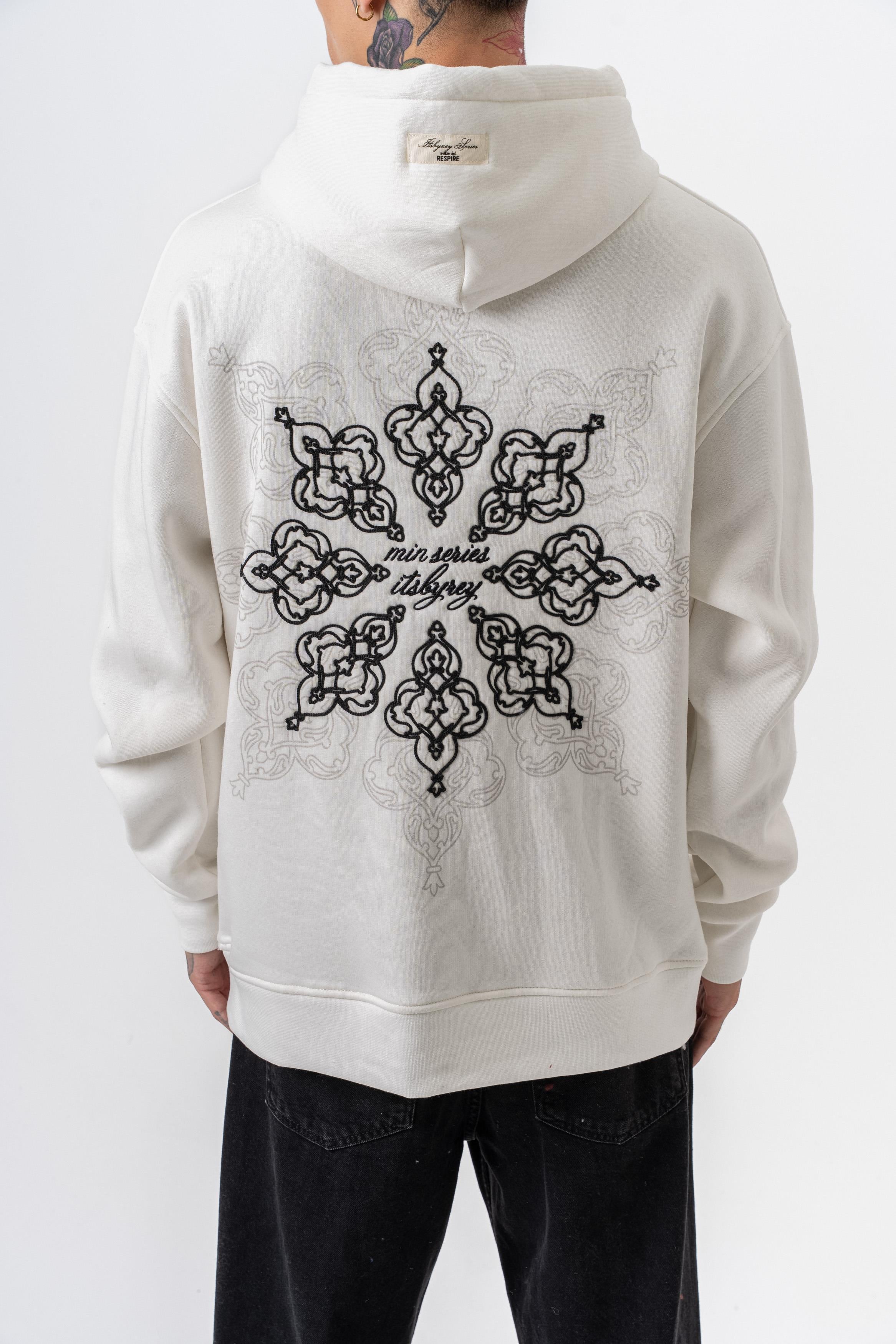 Erkek Itsbyzey Nakışlı Kapüşonlu Oversize Hoodie Ekru - 3