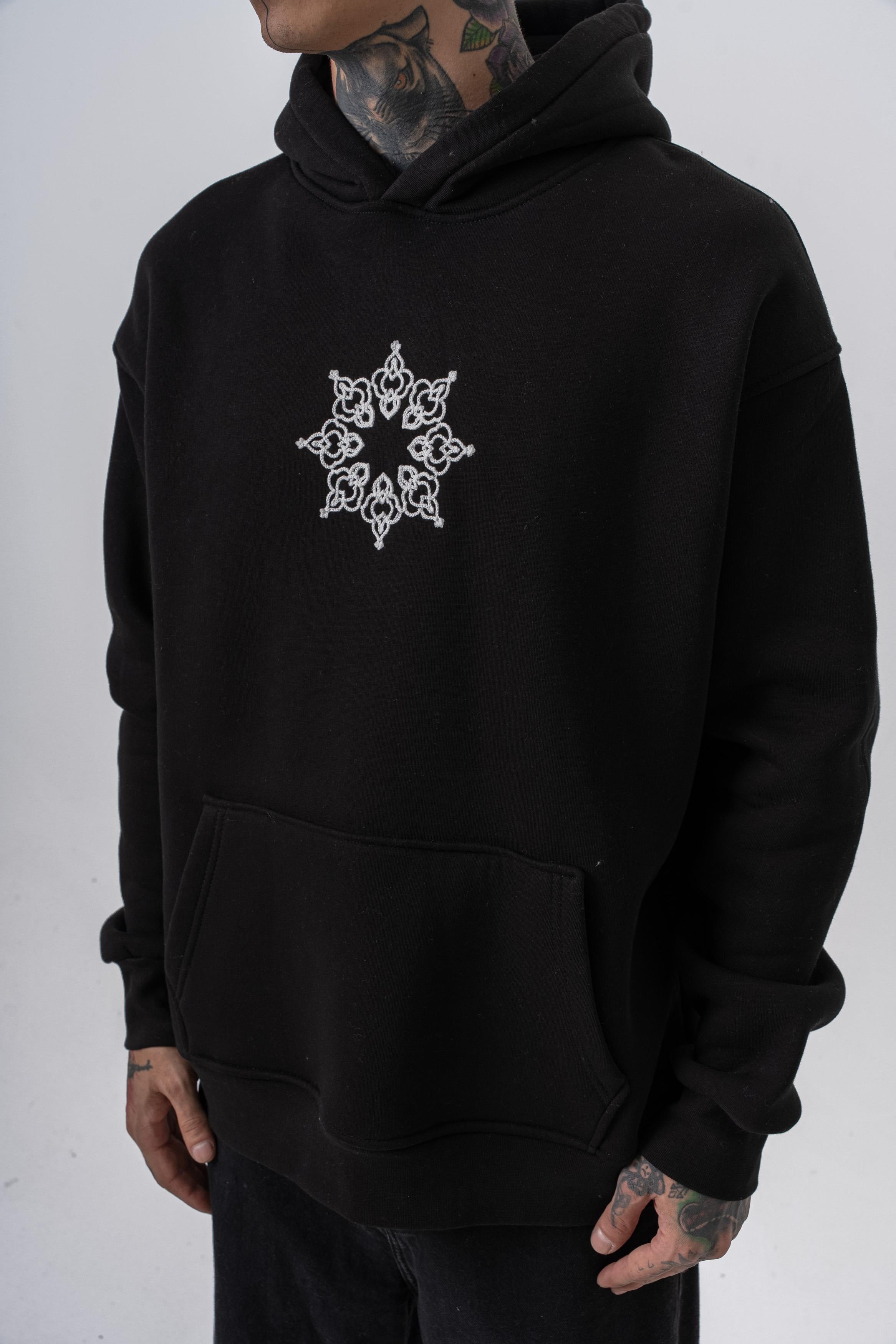 Erkek Itsbyzey Nakışlı Kapüşonlu Oversize Hoodie Siyah - 3