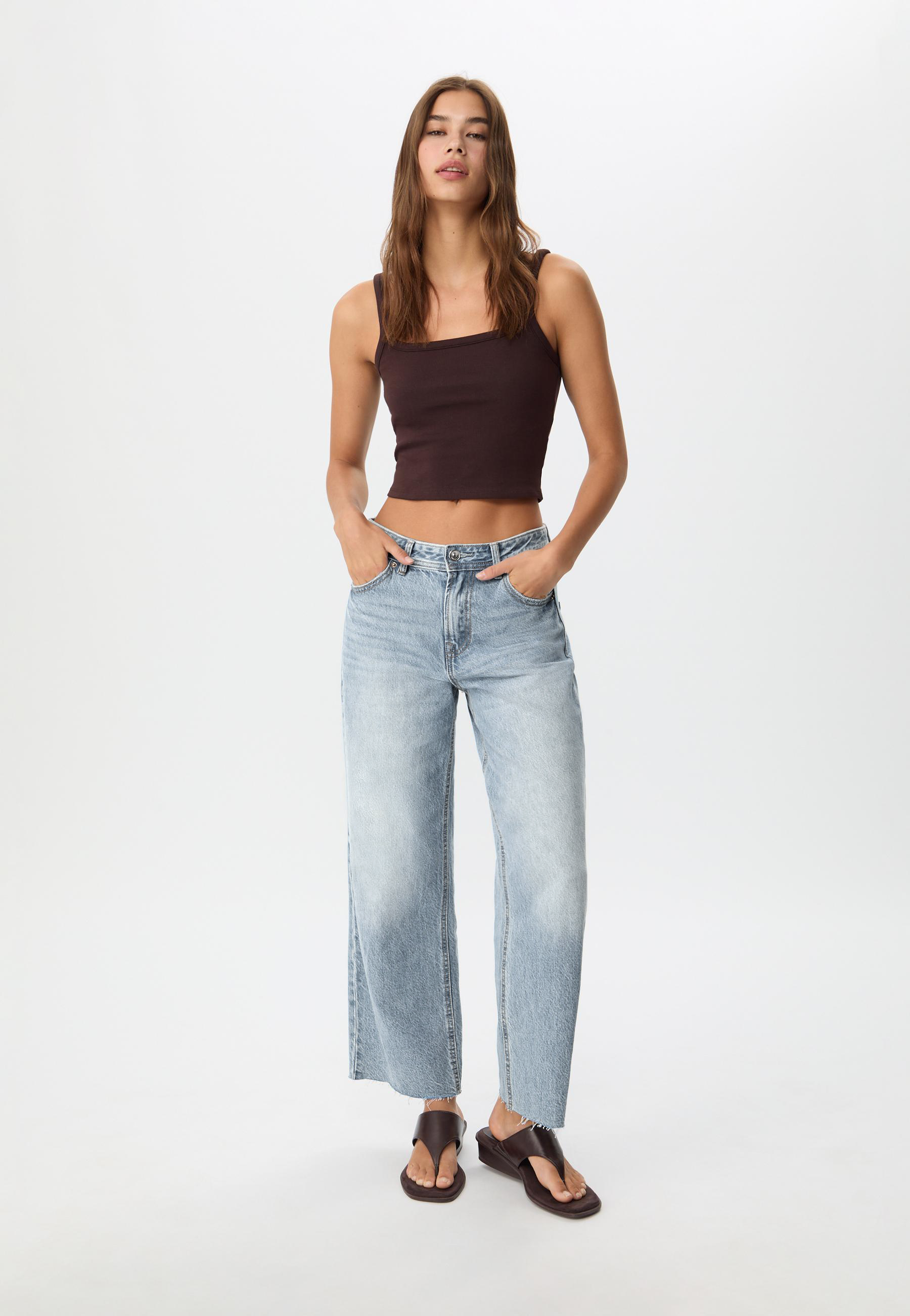 Kadın D96 Straight Crop Jean Buz Mavisi - 0