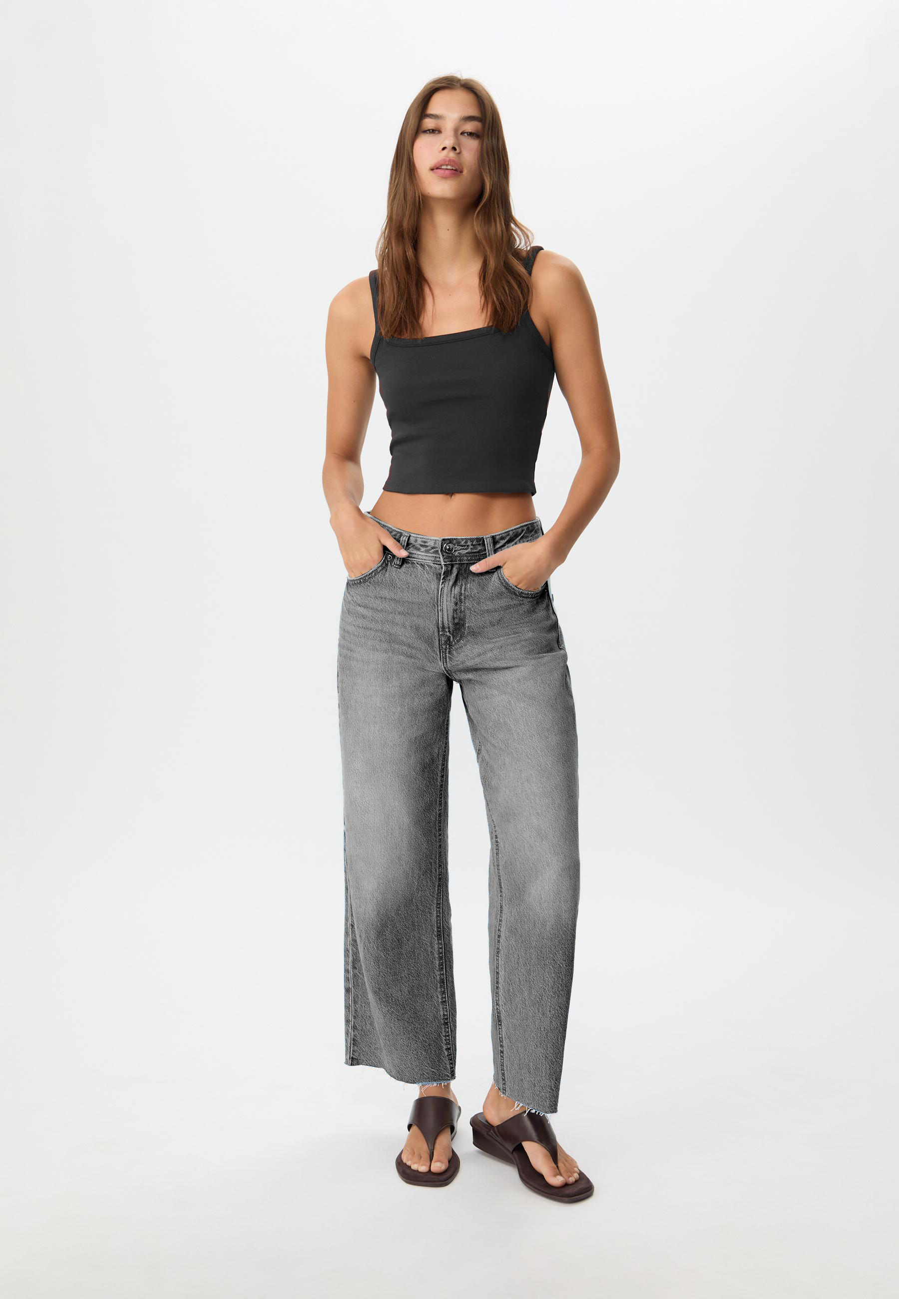 Kadın D96 Straight Crop Jean Gri - 0